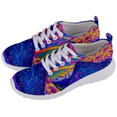 Psychedelic Colorful Lines Nature Mountain Trees Snowy Peak Moon Sun Rays Hill Road Artwork Stars Sk Men s Lightweight Sports Shoes