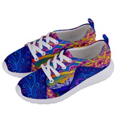 Psychedelic Colorful Lines Nature Mountain Trees Snowy Peak Moon Sun Rays Hill Road Artwork Stars Sk Women s Lightweight Sports Shoes by Jancukart