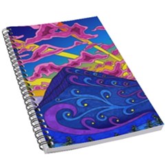 Psychedelic Colorful Lines Nature Mountain Trees Snowy Peak Moon Sun Rays Hill Road Artwork Stars Sk 5 5  X 8 5  Notebook by Jancukart