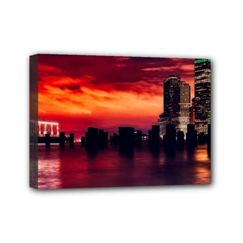 New York City Urban Skyline Harbor Bay Reflections Mini Canvas 7  X 5  (stretched)