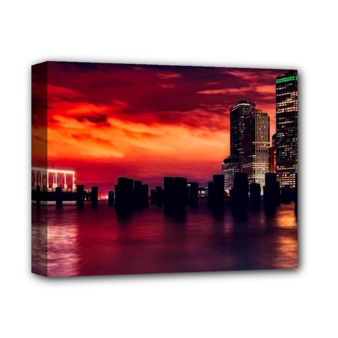 New York City Urban Skyline Harbor Bay Reflections Deluxe Canvas 14  X 11  (stretched)