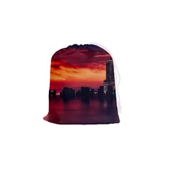 New York City Urban Skyline Harbor Bay Reflections Drawstring Pouch (small) by Jancukart