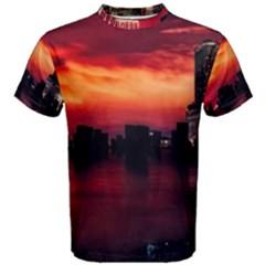 New York City Urban Skyline Harbor Bay Reflections Men s Cotton Tee