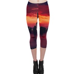 New York City Urban Skyline Harbor Bay Reflections Capri Leggings  by Jancukart