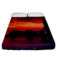 New York City Urban Skyline Harbor Bay Reflections Fitted Sheet (california King Size)