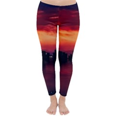 New York City Urban Skyline Harbor Bay Reflections Classic Winter Leggings