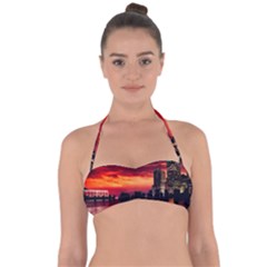 New York City Urban Skyline Harbor Bay Reflections Halter Bandeau Bikini Top