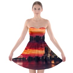 New York City Urban Skyline Harbor Bay Reflections Strapless Bra Top Dress