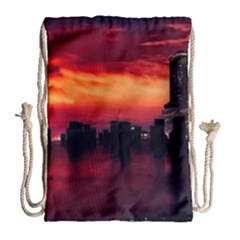 New York City Urban Skyline Harbor Bay Reflections Drawstring Bag (large) by Jancukart