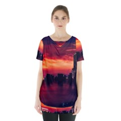 New York City Urban Skyline Harbor Bay Reflections Skirt Hem Sports Top