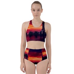 New York City Urban Skyline Harbor Bay Reflections Racer Back Bikini Set by Jancukart