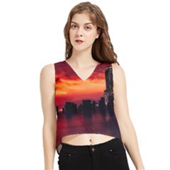 New York City Urban Skyline Harbor Bay Reflections V-neck Cropped Tank Top by Jancukart