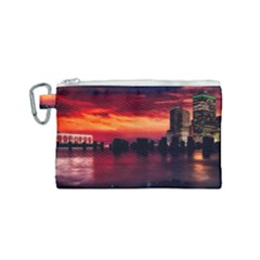 New York City Urban Skyline Harbor Bay Reflections Canvas Cosmetic Bag (small)