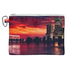 New York City Urban Skyline Harbor Bay Reflections Canvas Cosmetic Bag (xl)