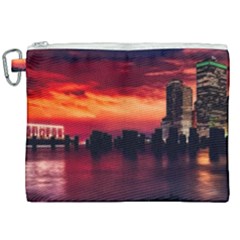 New York City Urban Skyline Harbor Bay Reflections Canvas Cosmetic Bag (xxl)