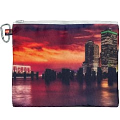 New York City Urban Skyline Harbor Bay Reflections Canvas Cosmetic Bag (xxxl) by Jancukart