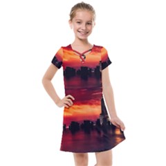 New York City Urban Skyline Harbor Bay Reflections Kids  Cross Web Dress