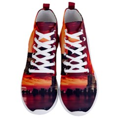 New York City Urban Skyline Harbor Bay Reflections Men s Lightweight High Top Sneakers by Jancukart