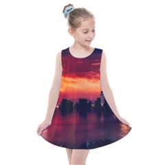 New York City Urban Skyline Harbor Bay Reflections Kids  Summer Dress by Jancukart