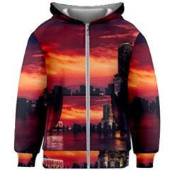 New York City Urban Skyline Harbor Bay Reflections Kids  Zipper Hoodie Without Drawstring