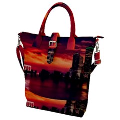 New York City Urban Skyline Harbor Bay Reflections Buckle Top Tote Bag