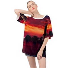 New York City Urban Skyline Harbor Bay Reflections Oversized Chiffon Top