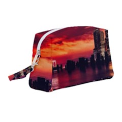 New York City Urban Skyline Harbor Bay Reflections Wristlet Pouch Bag (medium) by Jancukart