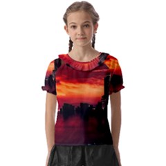 New York City Urban Skyline Harbor Bay Reflections Kids  Frill Chiffon Blouse