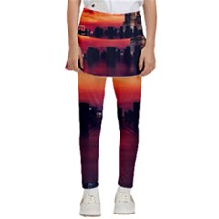 New York City Urban Skyline Harbor Bay Reflections Kids  Skirted Pants by Jancukart