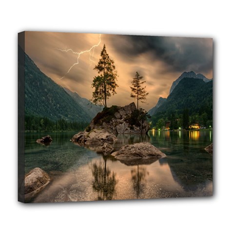 Nature Waters Lake Island Landscape Thunderstorm Deluxe Canvas 24  X 20  (stretched)