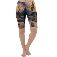 Nature Waters Lake Island Landscape Thunderstorm Cropped Leggings 