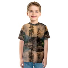 Nature Waters Lake Island Landscape Thunderstorm Kids  Sport Mesh Tee