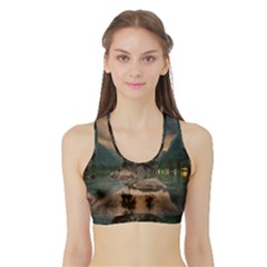 Nature Waters Lake Island Landscape Thunderstorm Sports Bra With Border