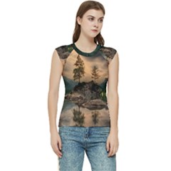 Nature Waters Lake Island Landscape Thunderstorm Women s Raglan Cap Sleeve Tee