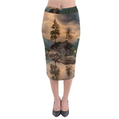 Nature Waters Lake Island Landscape Thunderstorm Midi Pencil Skirt by Jancukart