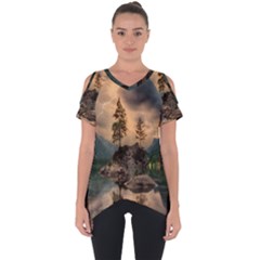 Nature Waters Lake Island Landscape Thunderstorm Cut Out Side Drop Tee