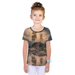 Nature Waters Lake Island Landscape Thunderstorm Kids  One Piece Tee