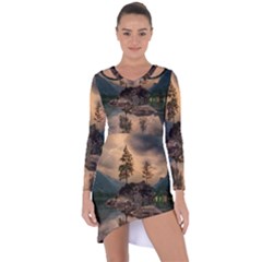 Nature Waters Lake Island Landscape Thunderstorm Asymmetric Cut-out Shift Dress by Jancukart