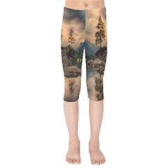 Nature Waters Lake Island Landscape Thunderstorm Kids  Capri Leggings 