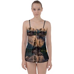 Nature Waters Lake Island Landscape Thunderstorm Babydoll Tankini Set