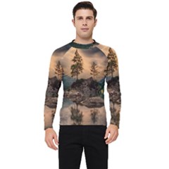 Nature Waters Lake Island Landscape Thunderstorm Men s Long Sleeve Rash Guard by Jancukart