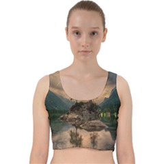 Nature Waters Lake Island Landscape Thunderstorm Velvet Racer Back Crop Top by Jancukart