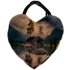 Nature Waters Lake Island Landscape Thunderstorm Giant Heart Shaped Tote by Jancukart