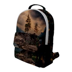 Nature Waters Lake Island Landscape Thunderstorm Flap Pocket Backpack (large) by Jancukart