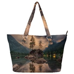 Nature Waters Lake Island Landscape Thunderstorm Full Print Shoulder Bag by Jancukart