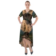 Nature Waters Lake Island Landscape Thunderstorm Front Wrap High Low Dress