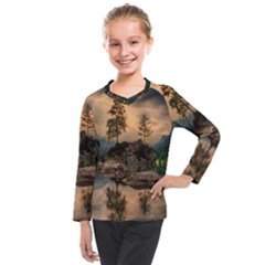 Nature Waters Lake Island Landscape Thunderstorm Kids  Long Mesh Tee