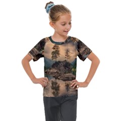 Nature Waters Lake Island Landscape Thunderstorm Kids  Mesh Piece Tee