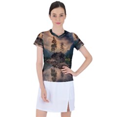 Nature Waters Lake Island Landscape Thunderstorm Women s Sports Top by Jancukart