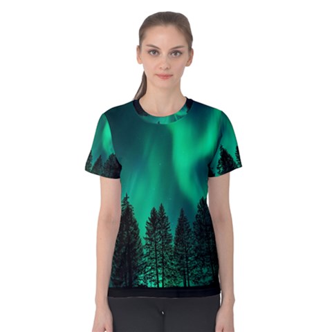 Aurora Northern Lights Phenomenon Atmosphere Sky Women s Cotton Tee by Jancukart